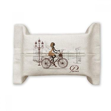 Imagem de Bolsa de linho de algodão com estampa de ilustração da Bicycle Lady France