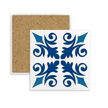 Imagem de Marrocos Decorativa Flor Azul Padrão Quadrado Porta-copos Caneca Suporte Subplaca Pedra de Isolamento