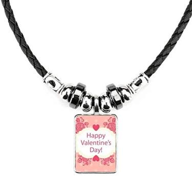 Imagem de DIYthinker Colar rosa e branco Feliz Dia dos Namorados Joia Torque Pingente de corda de couro