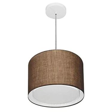 Imagem de Lustre Pendente Cilíndrico Duplo Cúpula Tecido 30/35x30 cm, Vivare Iluminação, Pendente4285 LC, Café, Pequeno
