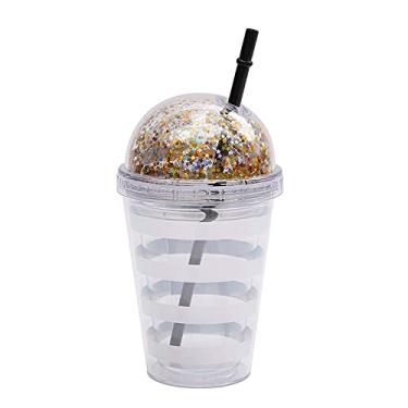 Imagem de Caneca de viagem floral com garrafa de água com glitter de canudo copo de flor roxa copo de festa copo de gelo para aniversário de piquenique (faixa de estrela, 380 ml)