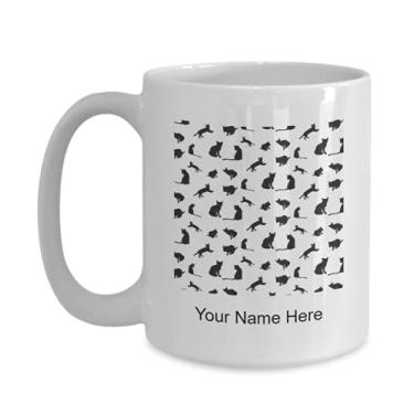 Imagem de Caneca personalizada com silhueta de gatos, xícara de café com silhueta de gatos, ideia de presente com silhueta de gatos, copo personalizado com silhueta de gatos, caneca personalizada com silhueta de gatos - Caneca de café de 425 g