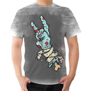 Imagem de Camiseta Camisa Mão Zumbie Rock In Roll Cinza - Estilo Kraken