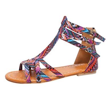 Imagem de Sandálias de tamanho grande com contraste de vento, sandálias nacionais femininas estilo boêmio, sandálias femininas de verão tamanho, Multicor, 7