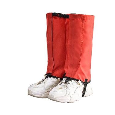 Imagem de Polainas de perna de trilha capas de sapato à prova d'água e à prova de vento polainas de bota leggings leves e ajustáveis polainas de perna para homens mulheres, caminhadas, caça, caminhada, esqui, raquetes de neve, alpinismo, vermelho, M