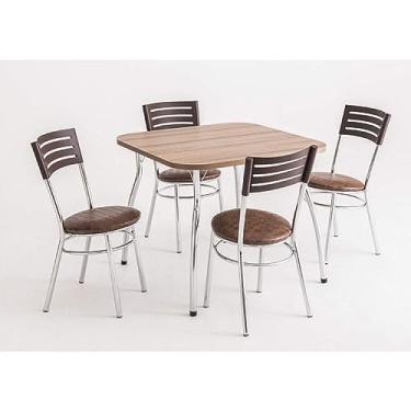 Imagem de Conjunto Cromado Mesa Quadrada com Tampo e 4 Cadeiras com Assento Estofado Unimóvel Cromado