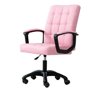 Imagem de Cadeira de escritório de couro PU, cadeira de mesa executiva ajustável para computador almofada alargada design ergonômico cadeira giratória de elevação cadeira de estudo (cor: rosa) Practical
