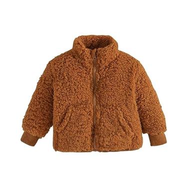 Imagem de Moletom com capuz e zíper para meninos e meninas, jaqueta de lã macia e felpuda com bolso para meninas moletom quente, Marrom, 2-3 Anos