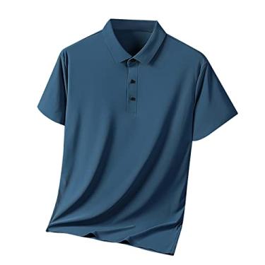 Imagem de Camisa masculina de manga curta plus size casual manga curta material seda gelo camisa de alto senso camiseta alta T, Azul-escuro, XXG