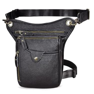 Imagem de Le'aokuu Bolsa masculina de couro genuíno para atividades ao ar livre, esportiva, cintura alta, quadril, mensageiro, ombro caído, coxa, bolsas para mulheres (211-5 0 marrom escuro), 211-5 01 preto, 15