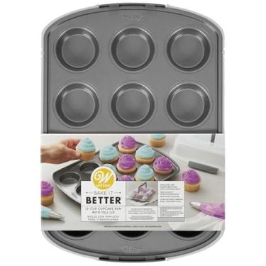 Imagem de Wilton Cupcake Pan, 12 Cup Non-Stick Silicone Cupcake Mold, cupcakke Pan for Baking and Decorating, Microwave and Dishwasher Safe, Black