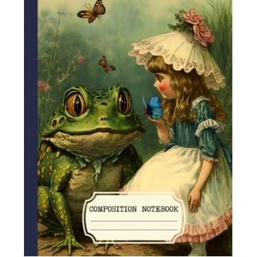 Imagem de Caderno de composição: design de capa de sapo e menina estética vintage