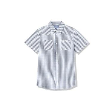 Imagem de GUESS Camisa de botão de manga curta para meninos com fio de algodão orgânico dye popeline, Vichy azul/branco, 14 Anos