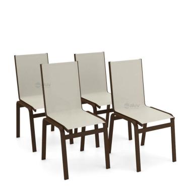 Imagem de Kit 4 Cadeiras Jantar Gourmet Alumínio Marrom Tela Bege
