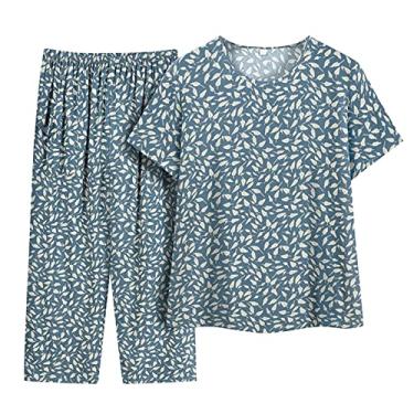 Imagem de Camiseta feminina Cruise Wear para lounge, estampa floral, bolinhas, meia e idosos, algodão, seda, manga curta, Azul claro, X-Large