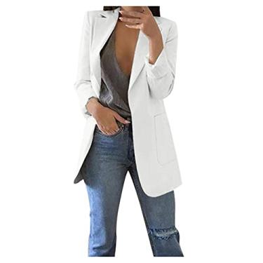 Imagem de Blazer de escritório para trabalho, jaqueta com fenda nas costas, casaco de manga comprida, blazers, blazer feminino (branco X)