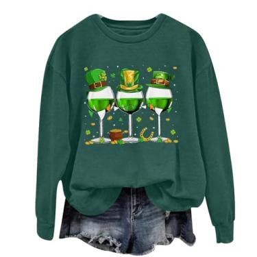 Imagem de Camiseta feminina St Patricks Day de manga comprida plus size gola redonda Lucky Love Irish Clover Happy St Patrick's Day Shirts, Verde, M