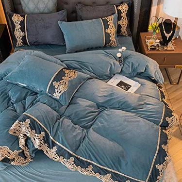 Imagem de Conjuntos de cama King Four-Piece Winter Wind Bed Thick Crystal Quilt Cover Baby Flanela Coral Fleece Sheets-Jade_2.0 Bed (Gray Blue 2.0 Bed) hopeful
