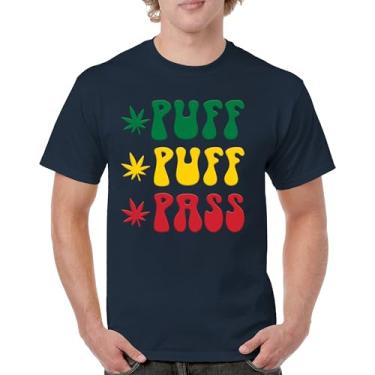 Imagem de Camiseta Puff Puff Pass 420 Weed Lover Pot Leaf Smoking Marijuana Legalize Cannabis Funny High Pothead Camiseta masculina, Azul marinho, P