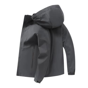 Imagem de Jaqueta masculina leve corta-vento Rip Stop capa de chuva casaco cor sólida bolsos laterais jaqueta, Cinza escuro, 3G