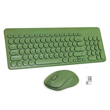 Imagem de Combo de teclado e mouse sem fio, JieruiDeng 2,4 GHz USB sem fio, tamanho completo, teclado colorido com teclado numérico e mouses silenciosos, conjunto para computador, laptop, PC, gamer (verde)