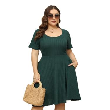 Imagem de ShopWonder Vestido de suéter plus size feminino plus size evasê envoltório suéter vestido suéter vestido de outono plus size, Verde curto., 3G