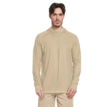 Imagem de Camiseta masculina marrom marrom marrom com capuz manga longa secagem rápida FPS 50 camiseta de sol masculina Rash Guard UV Active Wear, Bronzeado, G