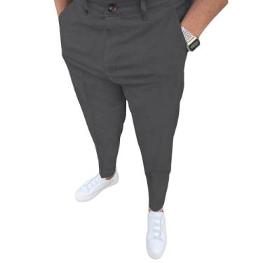 Imagem de Calça social masculina moderna slim fit casual para negócios, calça de golfe elástica clássica, Cinza, XXG