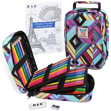 Imagem de H & B Conjunto de 72 lápis de cor, kit de lápis de arte para colorir adultos, núcleo macio à base de óleo, ideal para colorir esboços, sombreamento, conjunto de arte para crianças, adolescentes,