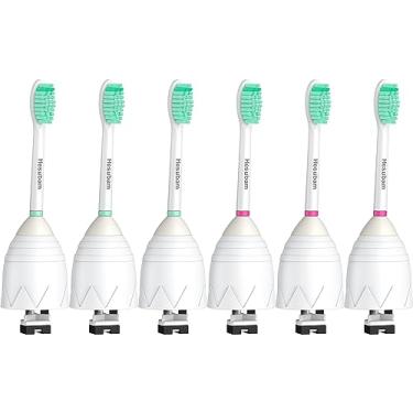 Imagem de Hesubam Cabeças de substituição para escovas de dentes elétricas Philips Sonicare E-Series rosqueadas e refis para HX7022, HX7023, cerdas azuis macias médias, pacote com 6