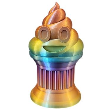 Imagem de Znet3D Troféu Emoji Poop – Prêmio ou presente perfeito – Feito à mão com fabricação aditiva – 15 cm de altura – Com um emoji sólido de cocô preso em uma coluna (arco-íris)