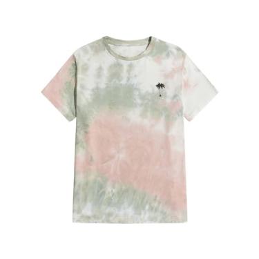 Imagem de SOLY HUX Camiseta masculina tie dye estampa gráfica gola redonda manga curta camiseta verão sair, Verde e rosa multi, GG