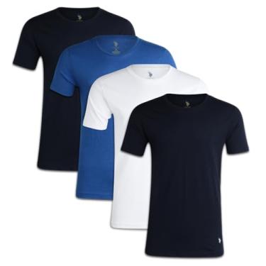 Imagem de U.S. Polo Assn. Camiseta masculina – Pacote com 4 camisetas de manga curta e gola redonda, Azul-marinho/mesclado cobalto brilhante/branco, M