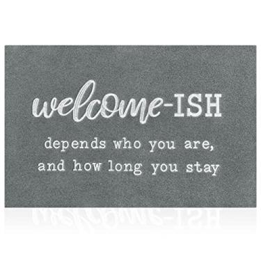 Imagem de JJUUYOU Tapete de boas-vindas ao ar livre, entrada interna com traseira de borracha antiderrapante, engraçado, bem-vindo, durável, capachos, decoração de entrada para casa de fazenda, cinza claro