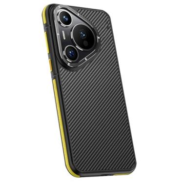 Imagem de HAO RIYLN Capa magnética para Huawei Pura 70 Ultra/70 Pro/70 Pro+/70, capa de carregamento sem fio de fibra aramida com proteção para câmera, leve, fina, luxuosa, amarela, 70 Pro