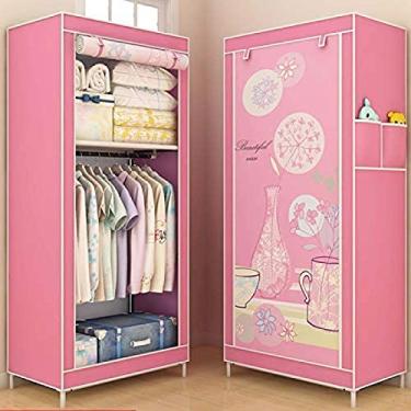 Imagem de Guarda-roupa de tecido, guarda-roupa simples portátil, armário dobrável com trilho suspenso, elegante e fofo, para dormitórios, quarto, vestiário, 150x70x45cm, rosa, rosa