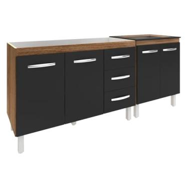 Imagem de Mobília Decor, Armário Cozinha Gabinete Pia de 120 cm Bruna e Balcão Fran para Cooktop 4 Bocas Savana Preto
