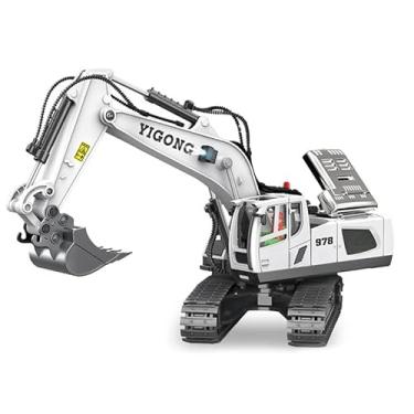 Imagem de Brinquedo Máquina RC Escavadeira Trator c/Remoto 2.4G, RC Crawler Retro Escavadeira com Controle Remoto e Bateria Recarregável, 1:20, 9CH (Escavadeira Branca)