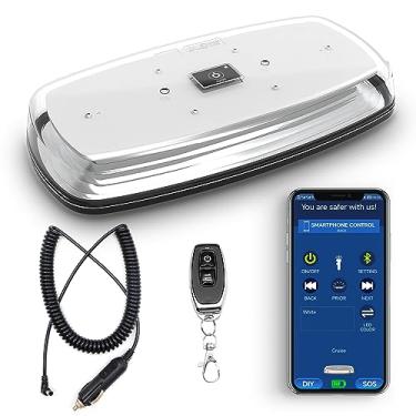 Imagem de Agrieyes Mini barra de luz estroboscópica APP Control, recarregável, luz de farol LED âmbar/branco magnético, luz de emergência sem fio para veículos, caminhões, tratores, carrinho de golfe