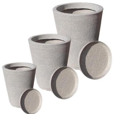 Imagem de Kit com 3 vasos colunas decorativas grafiato de luxo para casa e jardi