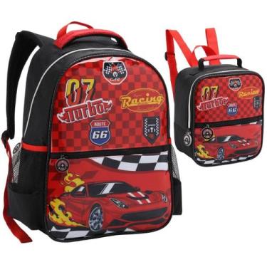 Imagem de Mochila Mini Costas Infantil Creche Menino Carros Lancheira - Denlex