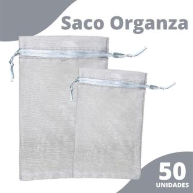 Imagem de Saco Organza - Saquinho 10x15 Prata C/50 Para Lembrancinha - Nybc