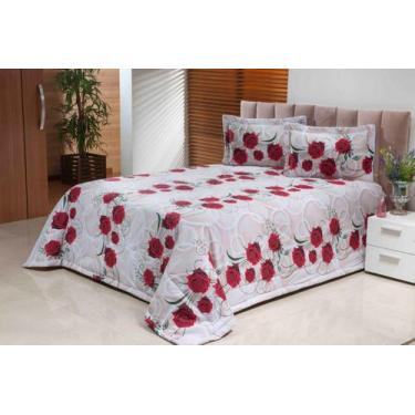 Imagem de Kit Cobre Leito Rosas Casal Super King 03 Peças Algodão - Bordados Fin