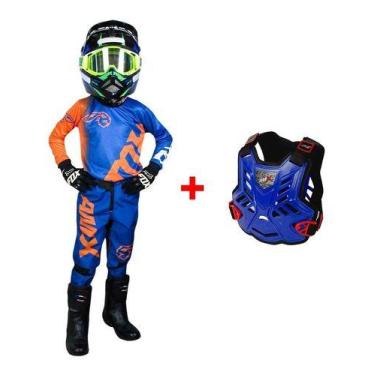 Imagem de Conjunto Motocross Infantil Azul Laranja + Colete Amx, 10, Azul, Laran