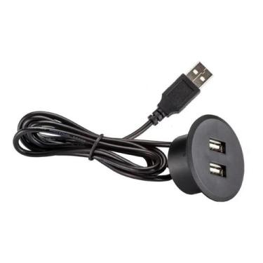 Imagem de Tomada 2 Entradas Usb Pop Redonda Renna Embutir Mesa/sofá 2,1 A, Preto