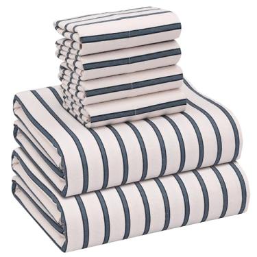 Imagem de RUVANTI Lençóis de flanela Queen Size 6 peças - Lençóis de cama escovados duplos 100% algodão, bolsos profundos, 40,6 cm, respirável, extra macio e confortável, humor marinho