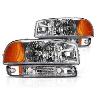 Imagem de MARSFLUX Par de conjunto de montagem de farol, compatível com Sierra 1500 2500 3500, Sierra 1500 3500 Classic, Sierra 2500 HD, Sierra 1500/2500 HD Classic, Yukon Headlamp Chrome Housing Lente fumê