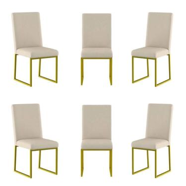 Imagem de Kit 6 Cadeiras Estofadas Base De Ferro Para Mesa De Jantar Bege