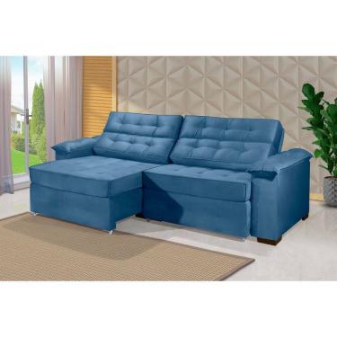 Imagem de Sofá Retrátil e Reclinável 2,50m ESTILO ESTOFADOS - PARIS 2 módulos com Velusoft D33 "AZUL"
