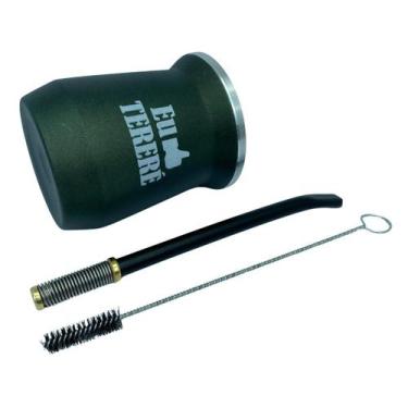 Imagem de Kit tereré cuia copo redondo 350ml alumínio parede dupla verde + bomba